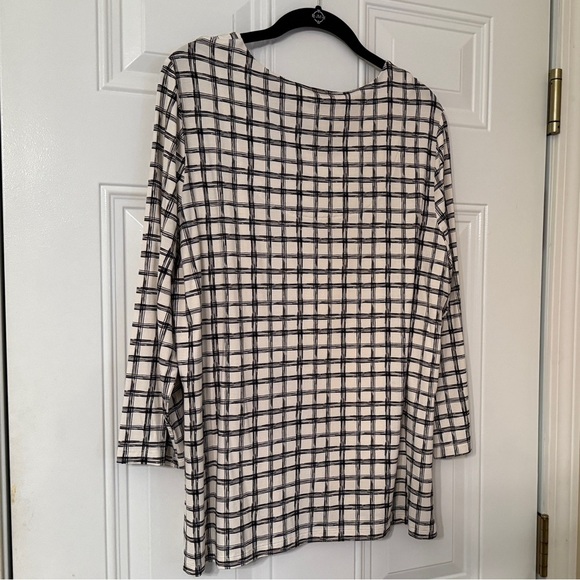 Chicos Size 3 Black & Cream Grid Pattern Square-Neck Lined Shirt, 3/4 Sleeve NWT - Picture 10 of 15